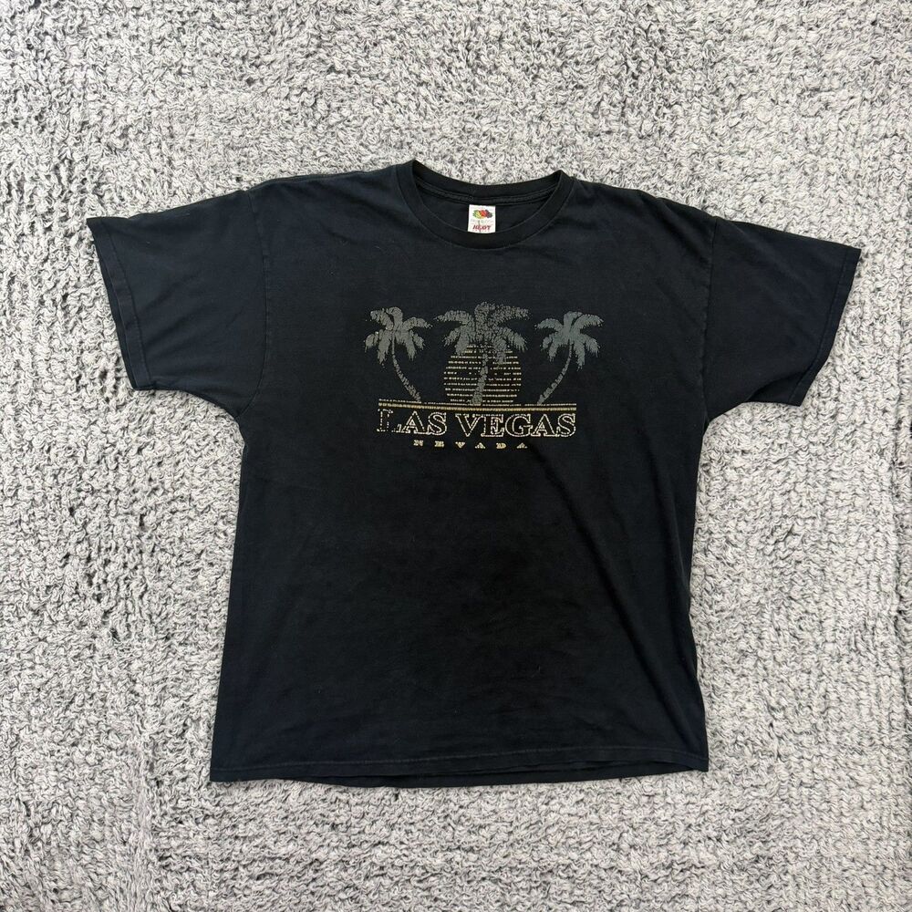 VTG 90s Fruit Of The Loom Las Vegas Nevada Palm Tree Graphic Shirt Black Size XL